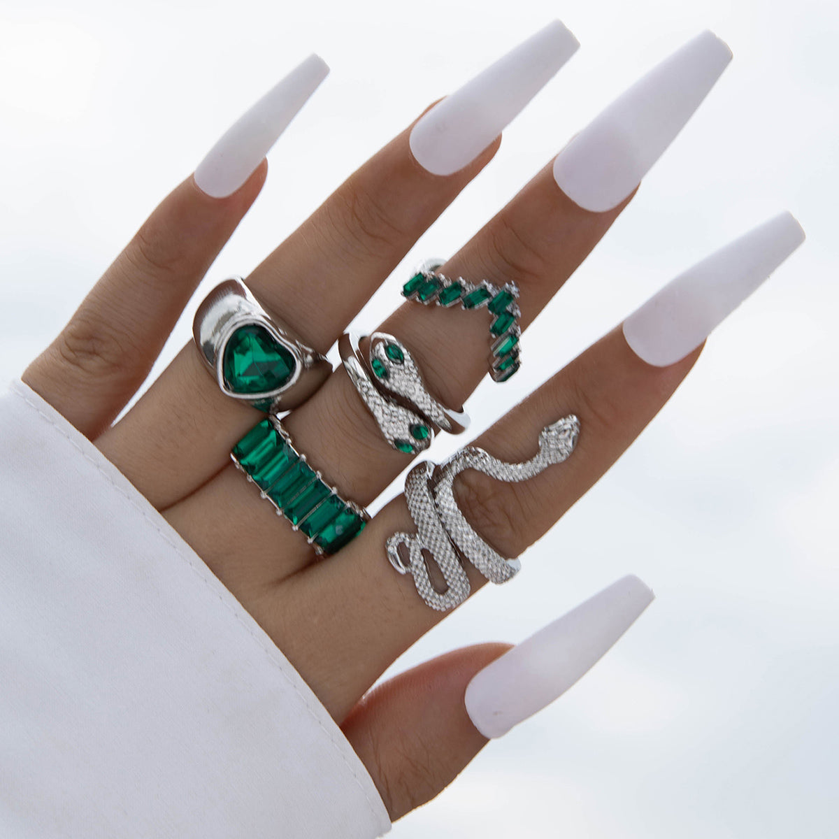 Snake Rhinestone Heart Ring Set for Women and Unisex