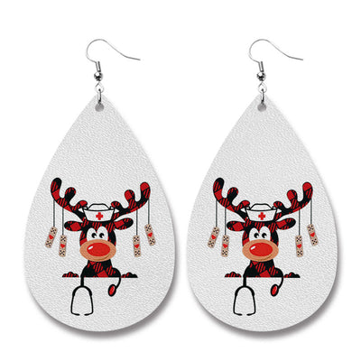 Christmas Snowman Snowflake Elk PU Leather Drop Earrings for Women