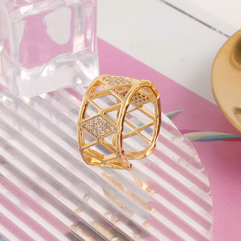 Fashion Copper Plated Zircon Inlay Statement Ring