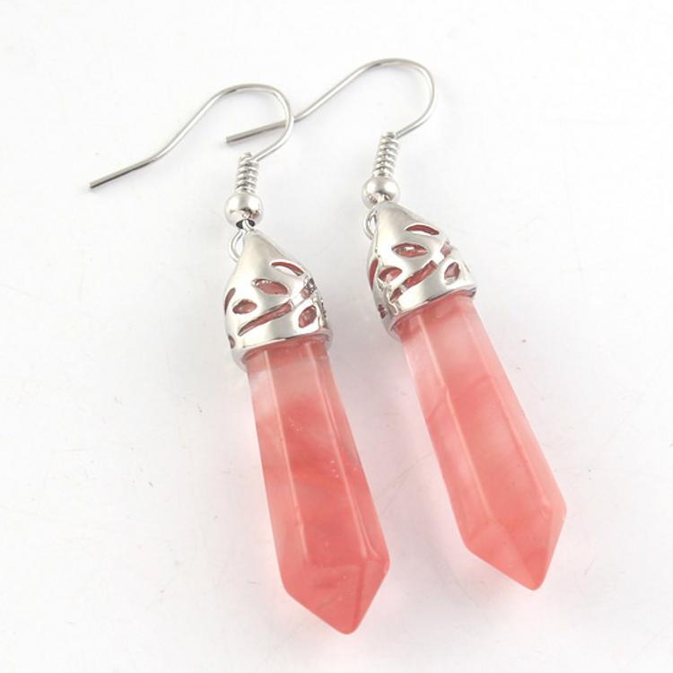 Fashion Solid Color Natural Crystal Gemstone Hexagonal Earrings