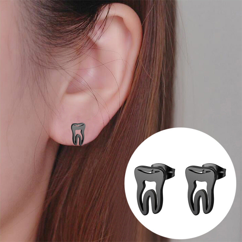 Fashion Minimalist Stainless Steel Tooth Stud Earrings for Women