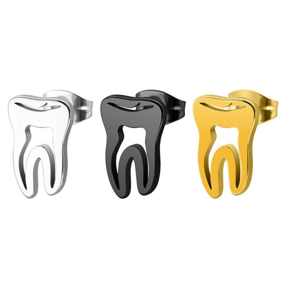 Fashion Minimalist Stainless Steel Tooth Stud Earrings for Women