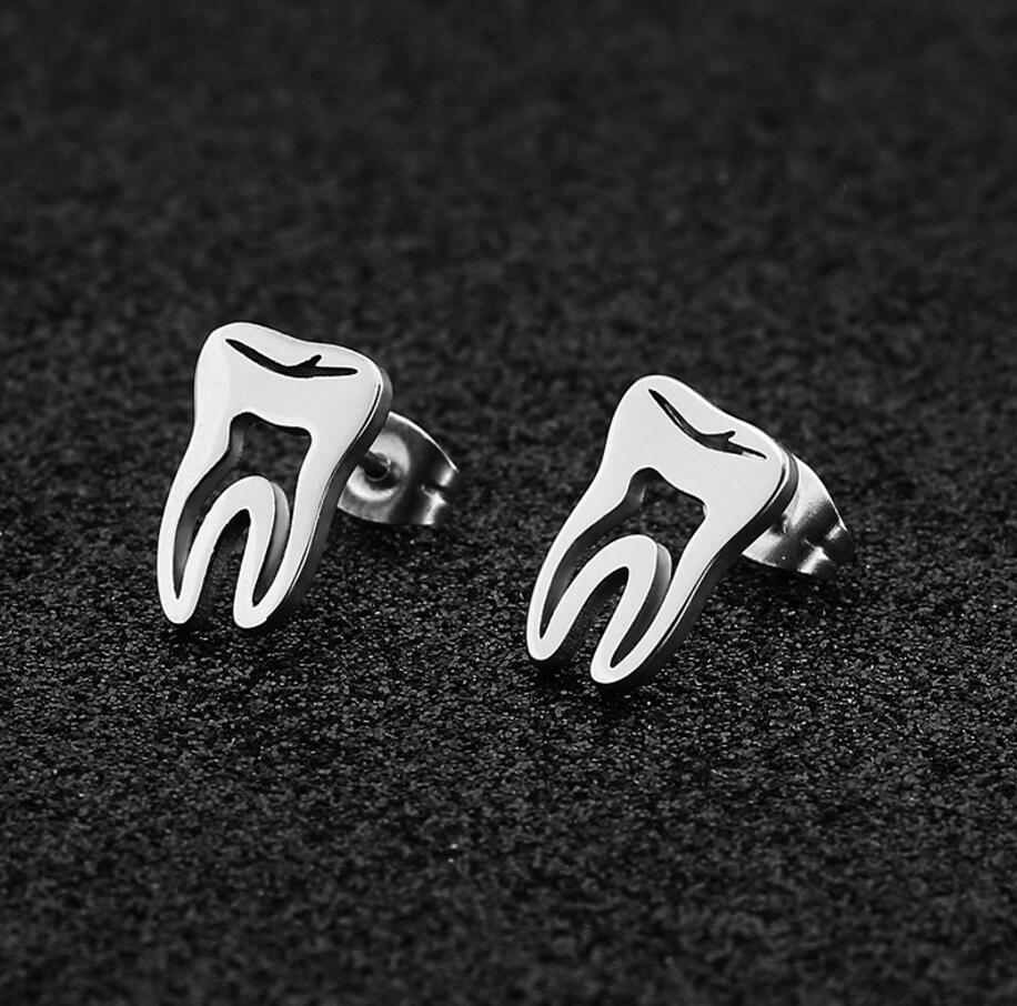 Fashion Minimalist Stainless Steel Tooth Stud Earrings for Women