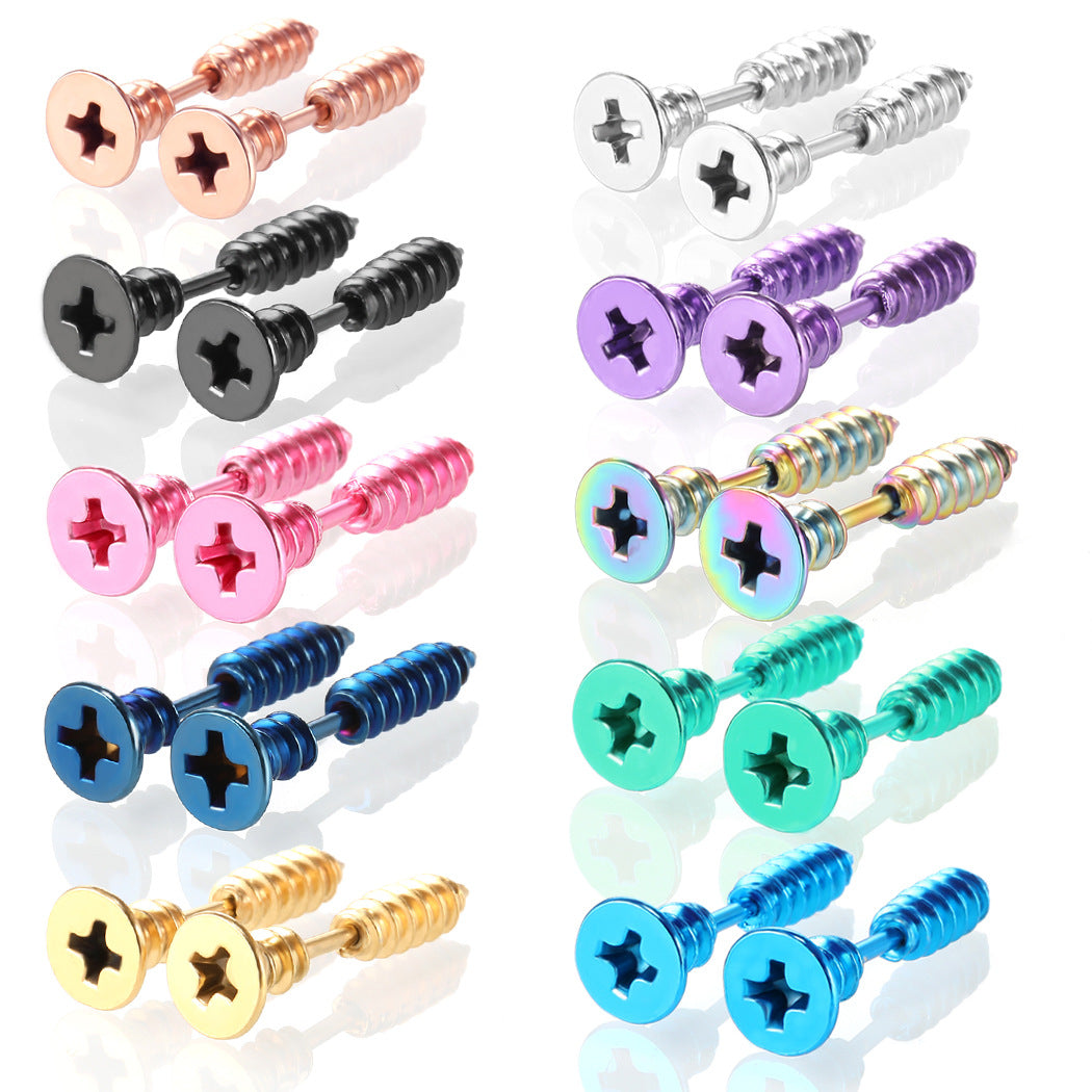 Fashion Stainless Steel Screw Stud Earrings - Double-Sided Unique Design