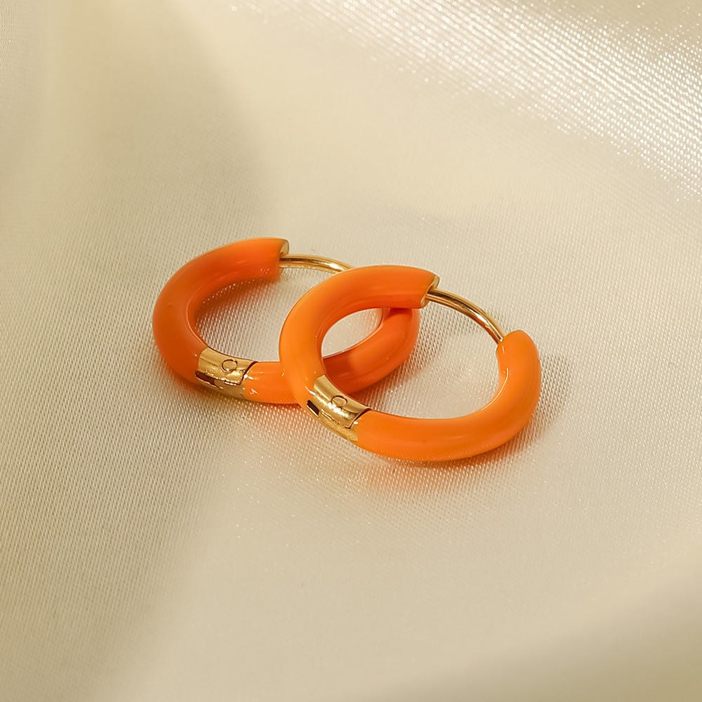 Fashion Enamel Gold Plated Stainless Steel Hoop Earrings in Pastel Colors