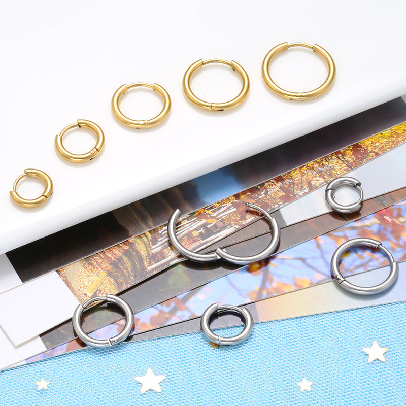 Fashion Solid Color Stainless Steel Hoop Earrings with Bead Accent