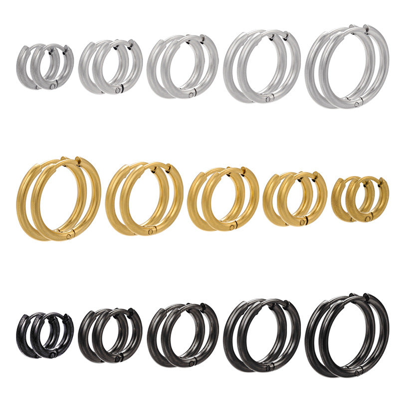 Fashion Solid Color Stainless Steel Hoop Earrings with Bead Accent