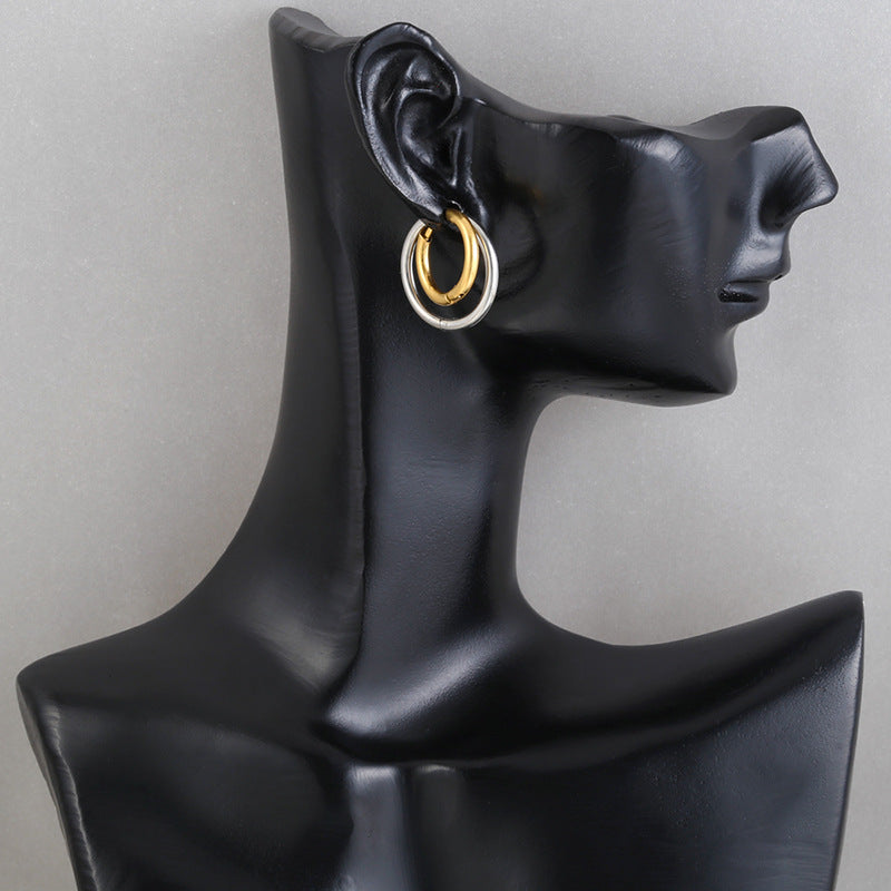 Fashion Solid Color Stainless Steel Hoop Earrings with Bead Accent