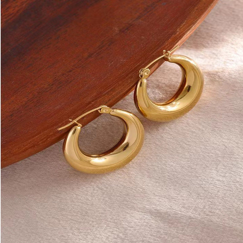 Geometric Polished Gold Plated Stainless Steel Drop Earrings