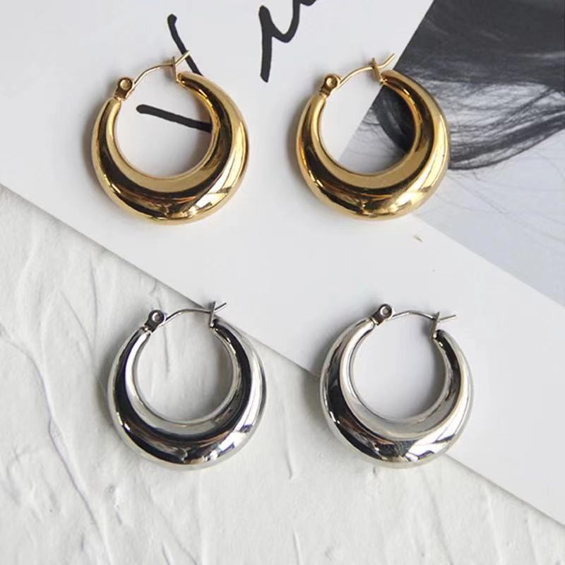 Geometric Polished Gold Plated Stainless Steel Drop Earrings