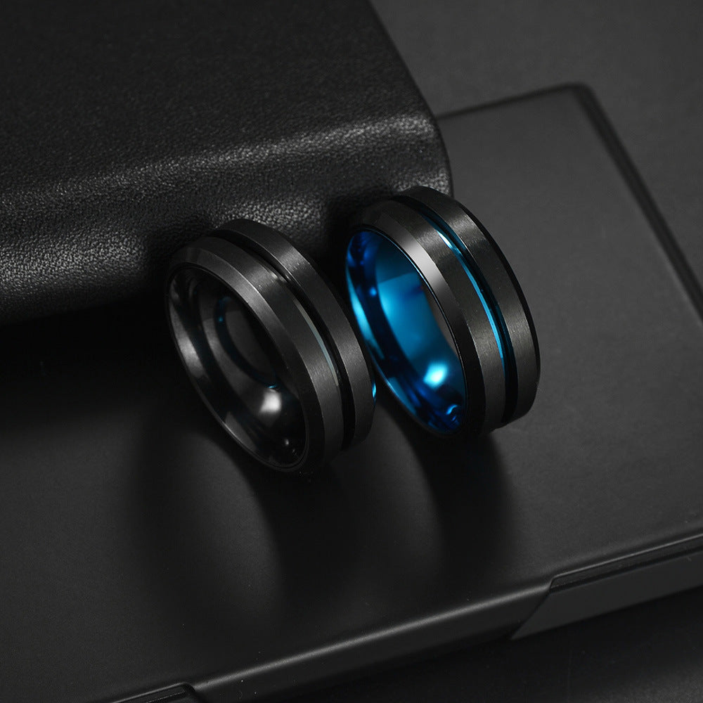 Fashion Solid Color Black Stainless Steel Spinner Ring for Men
