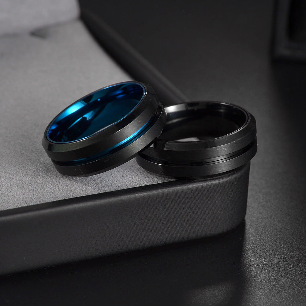 Fashion Solid Color Black Stainless Steel Spinner Ring for Men