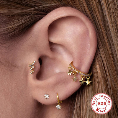 Sterling Silver Zircon Inlay Cartilage Ear Stud