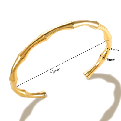 Fashion Minimalist Bamboo Design Gold-Plated Titanium Steel Bangle Bracelet for Women