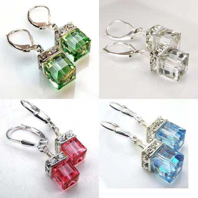 Fashion Square Alloy Plated Artificial Gemstone Drop Earrings for Women