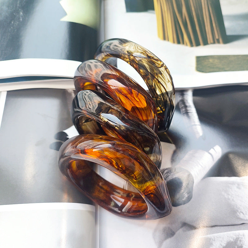 Acrylic Marble Pattern Wide Square Bangle Bracelet for Women