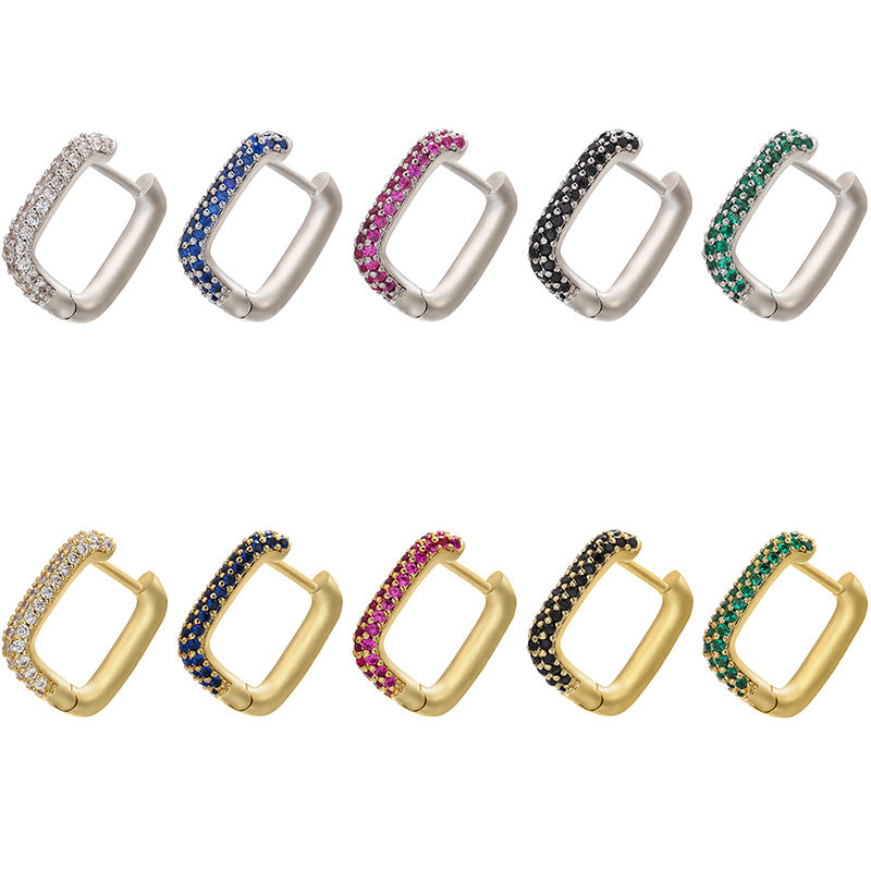 Fashion Square Copper Plated Rhinestone Hoop Earrings
