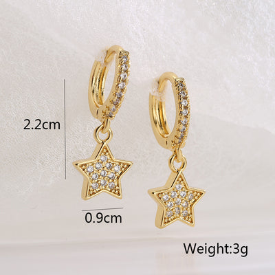 Fashion Star Mini Copper 18k Gold Plated Zircon Star Pendant Earrings for Women