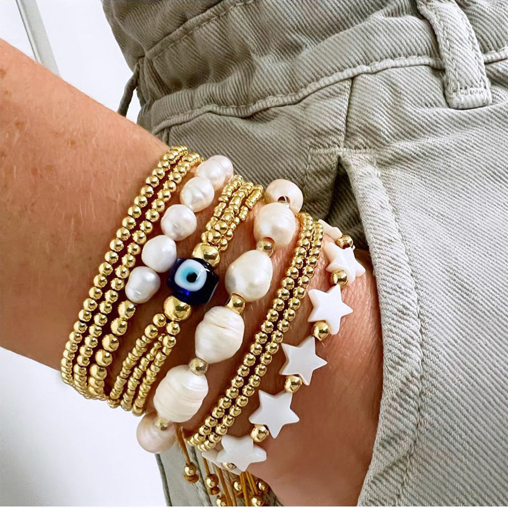 Fashion Star Pearl Gold-Plated Beaded Bracelet Set