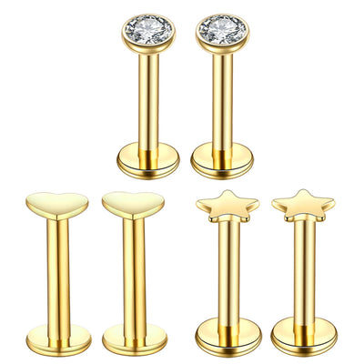 Fashion Star Heart-Shaped Stainless Steel Zircon Lip Stud Piercing Jewelry