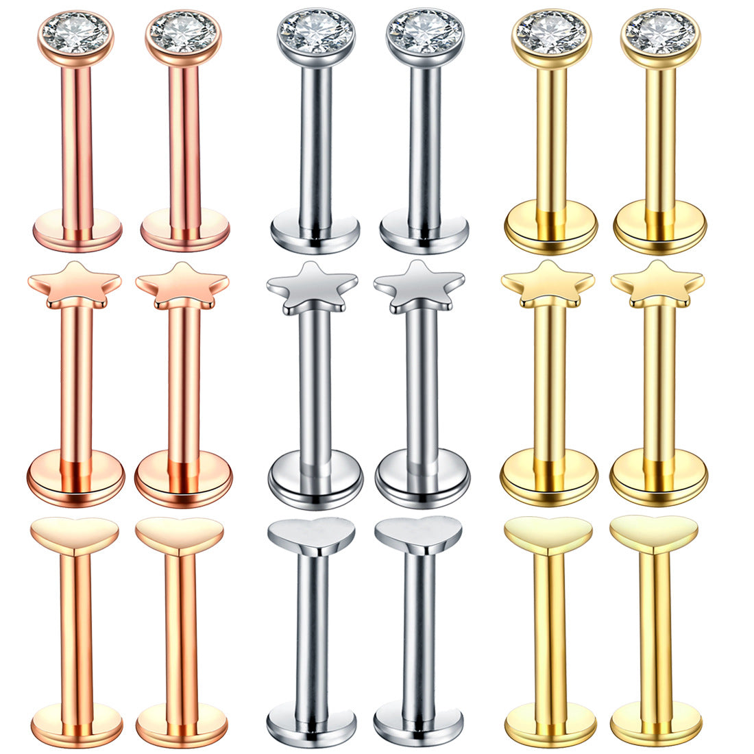 Fashion Star Heart-Shaped Stainless Steel Zircon Lip Stud Piercing Jewelry