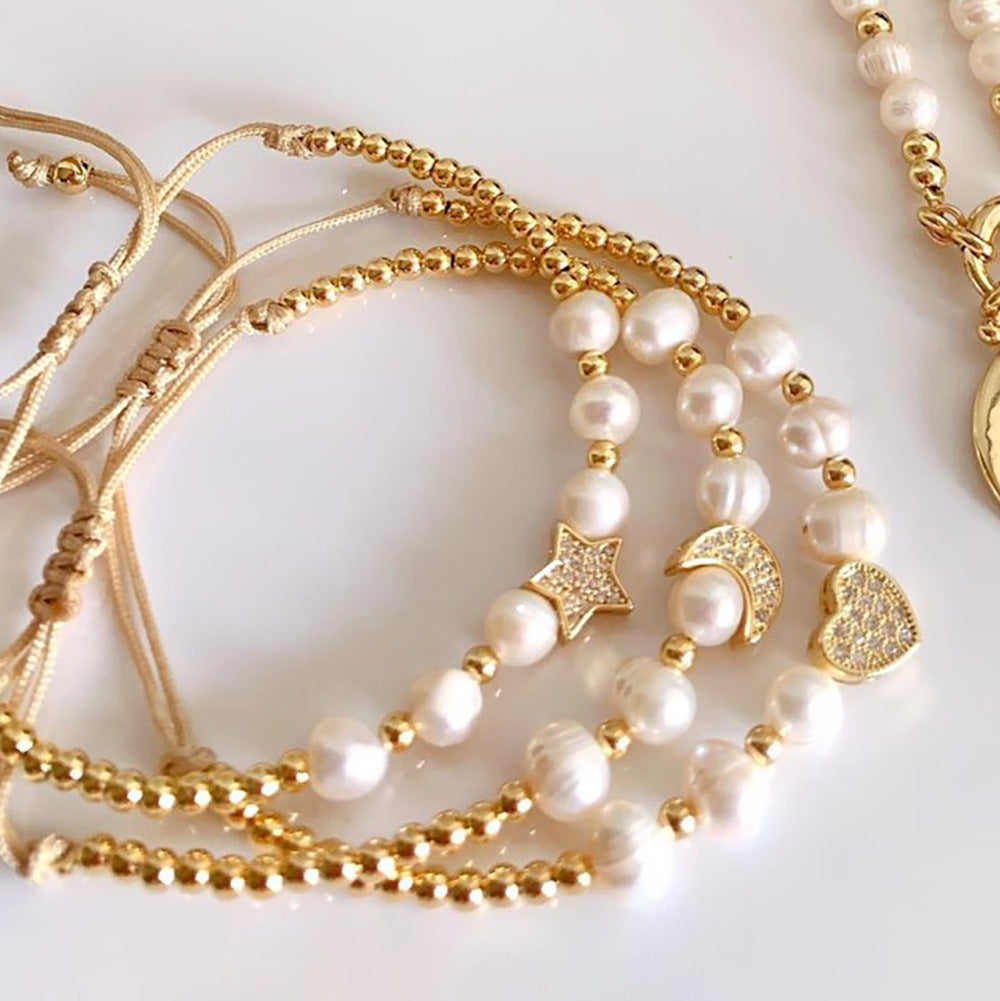 Fashion Star Moon Heart Pearl Rhinestone Bracelet