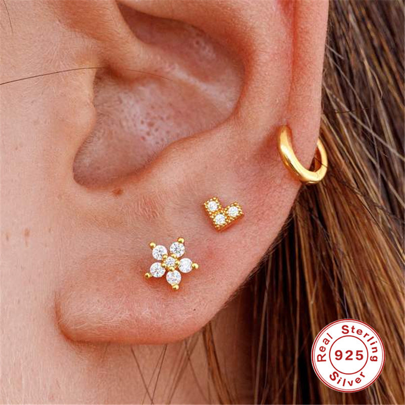 Sterling Silver Star Moon Heart Shaped Stud Earrings