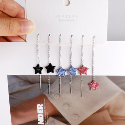 Fashion Star Stainless Steel Long Chain Star Drop Earrings