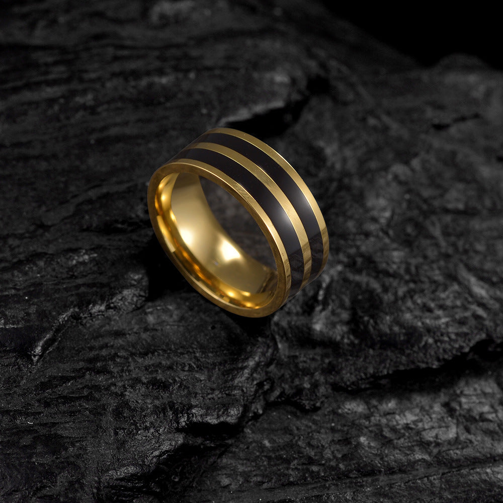 Fashion Stripe Gold-Plated Stainless Steel Men's Ring - 8mm Band