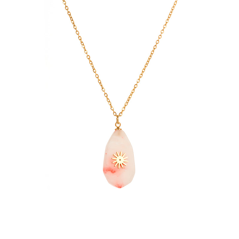 Fashion Stainless Steel Natural Stone Cross Pendant Necklace