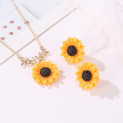 Sunflower Pearl Alloy Necklace and Earrings Set