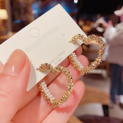 Fashion Metal Heart Pearl Earrings - Hypoallergenic Korean Style Studs