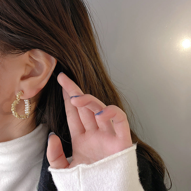 Fashion Metal Heart Pearl Earrings - Hypoallergenic Korean Style Studs