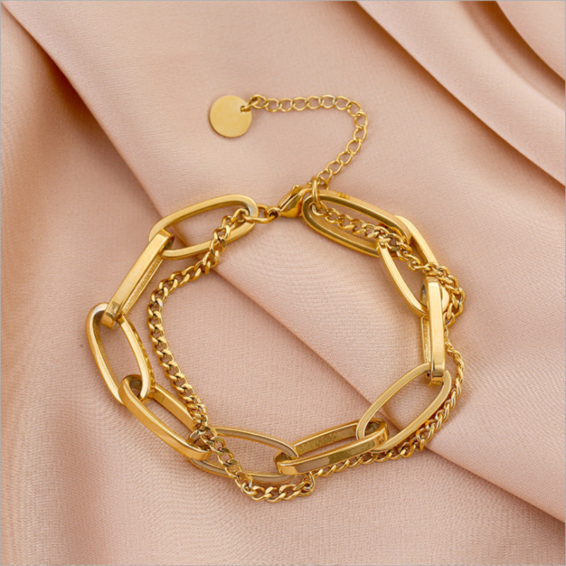 Chunky Titanium Steel Double-Layer Bracelet for Women - Minimalist Luxury Fashion Jewelry
