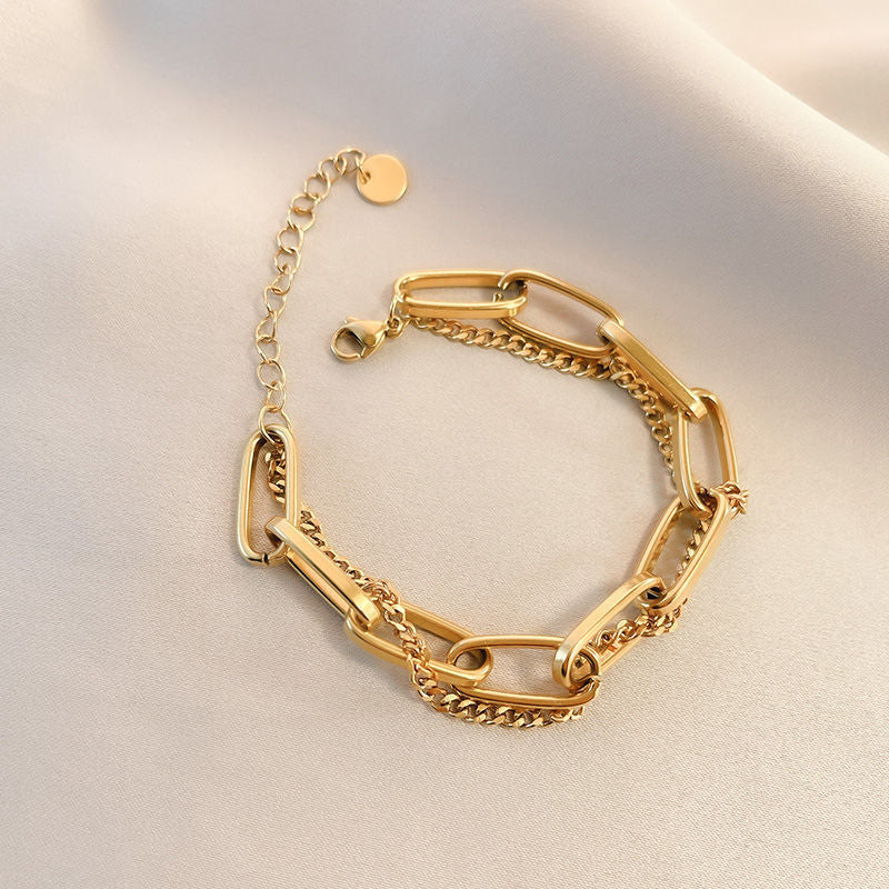 Chunky Titanium Steel Double-Layer Bracelet for Women - Minimalist Luxury Fashion Jewelry