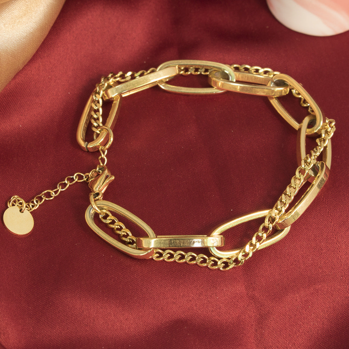 Chunky Titanium Steel Double-Layer Bracelet for Women - Minimalist Luxury Fashion Jewelry