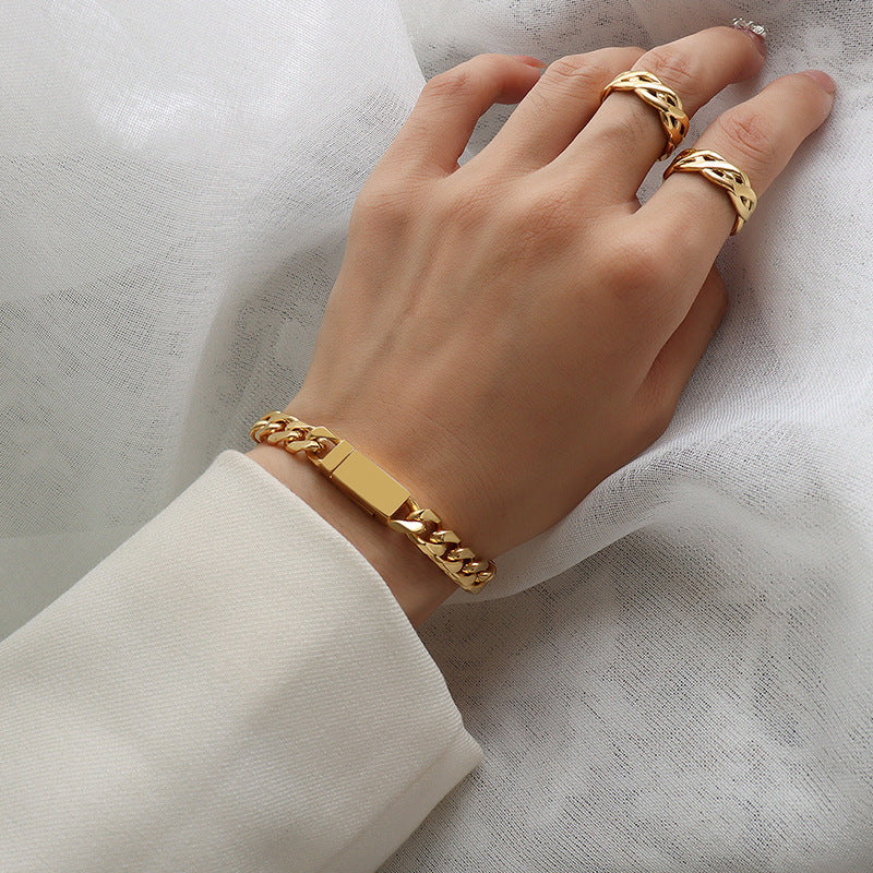 Fashion Handmade Magnetic Stainless Steel Bracelet 18k Gold Plated Couples Jewelry