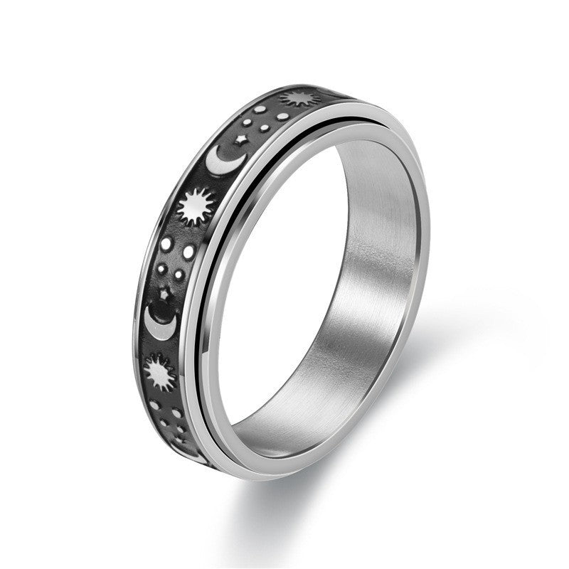 Fashion Titanium Steel Rotatable Star Moon Meditation Couple Rings Jewelry