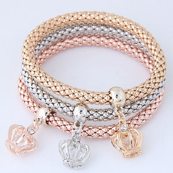Tricolor Crown & Tree Starfish Pendant Multi-layer Bracelet Set