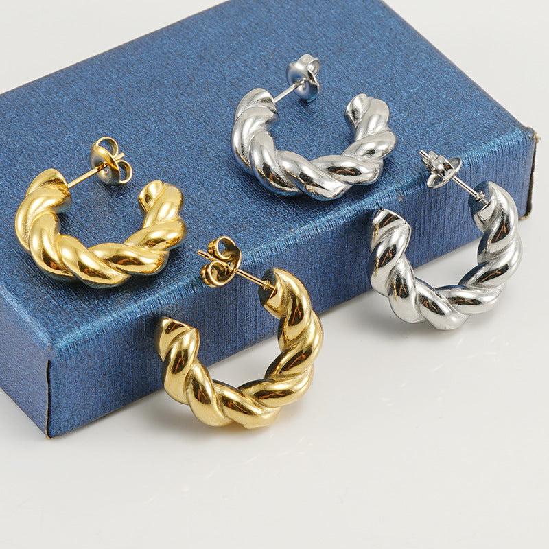 Fashion Geometric Twist Titanium Steel Hoop Earrings