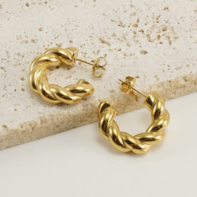 Fashion Geometric Twist Titanium Steel Hoop Earrings