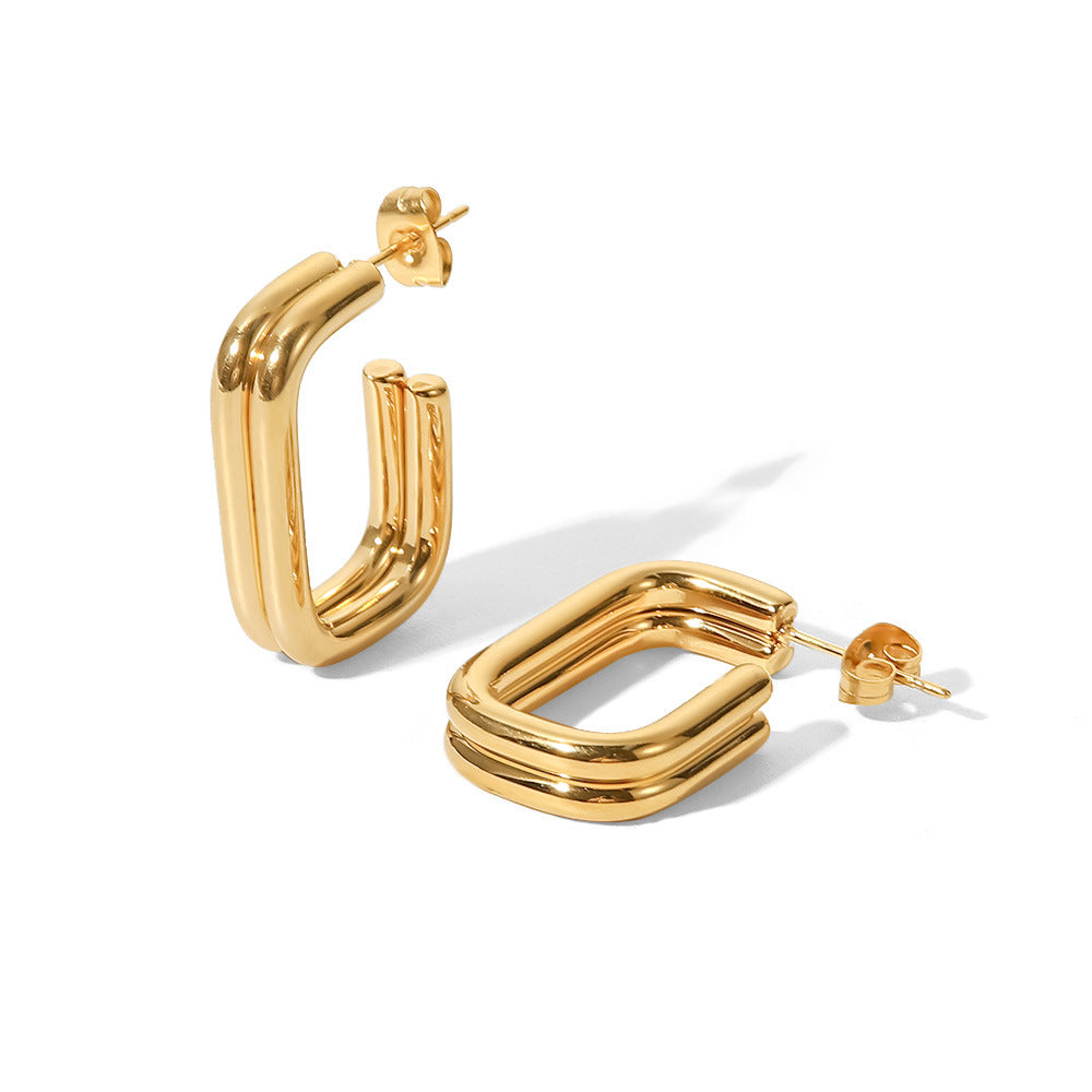 Geometric U-Shape 18k Gold Plated Stainless Steel Hoop Earrings