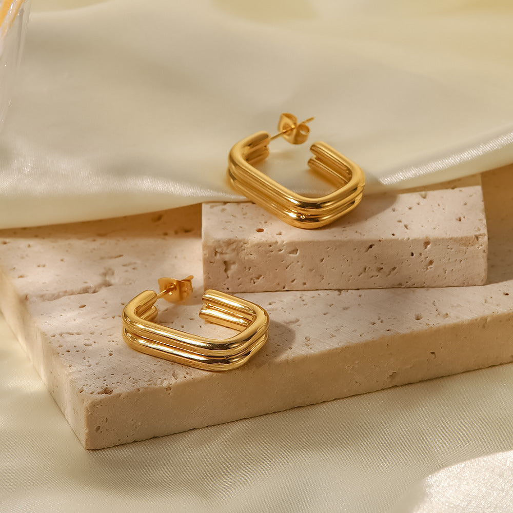 Geometric U-Shape 18k Gold Plated Stainless Steel Hoop Earrings