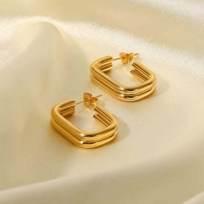 Geometric U-Shape 18k Gold Plated Stainless Steel Hoop Earrings