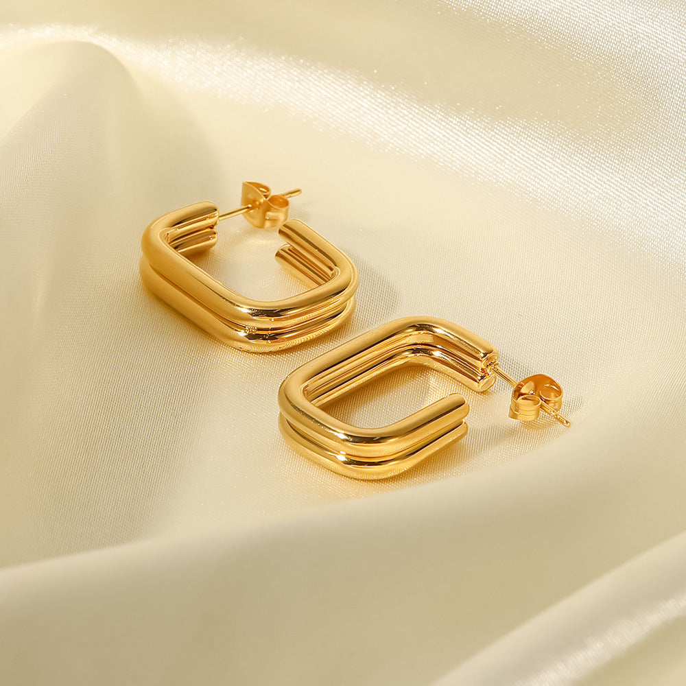 Geometric U-Shape 18k Gold Plated Stainless Steel Hoop Earrings