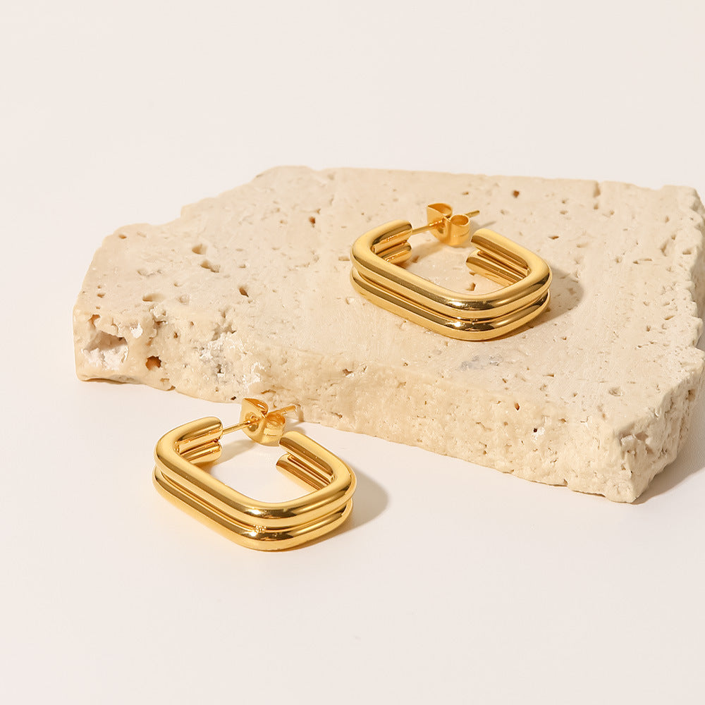 Geometric U-Shape 18k Gold Plated Stainless Steel Hoop Earrings