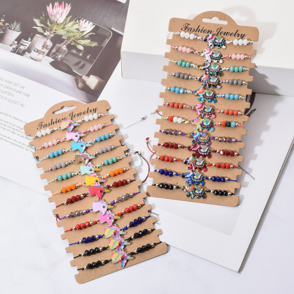 Fashion Beaded Rope Bracelet Set with Colorful Crystal Beads and Alloy Charms