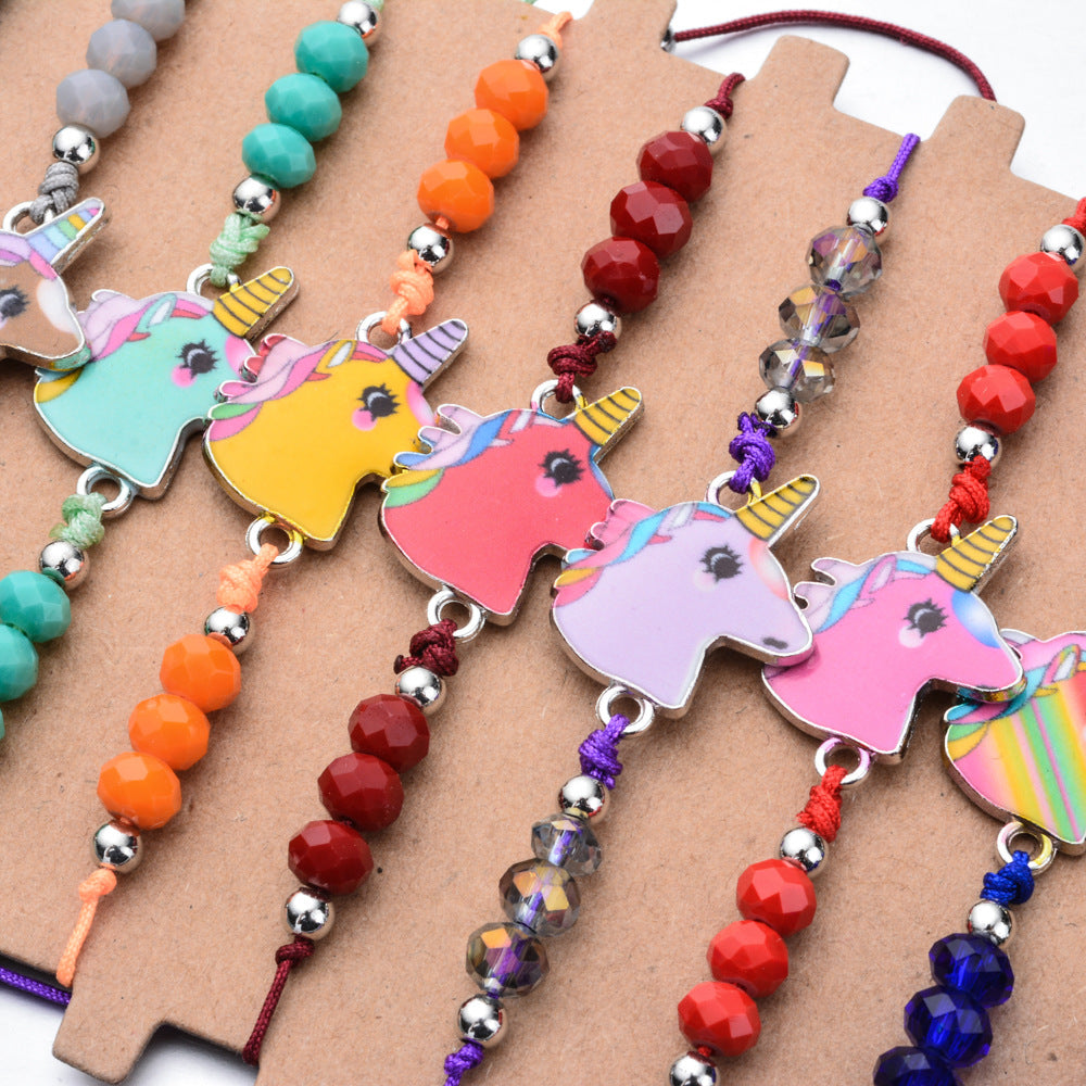 Fashion Beaded Rope Bracelet Set with Colorful Crystal Beads and Alloy Charms