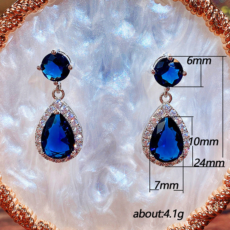 Emerald Water Drop Zircon Copper Inlaid Earrings
