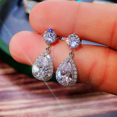 Emerald Water Drop Zircon Copper Inlaid Earrings